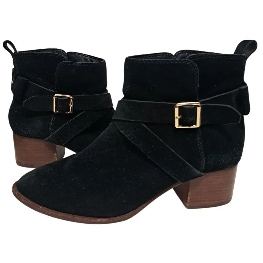 Kate Spade Taley Logo Bow Gothic Western Pull On Leather Suede Ankle Bootie 8.5